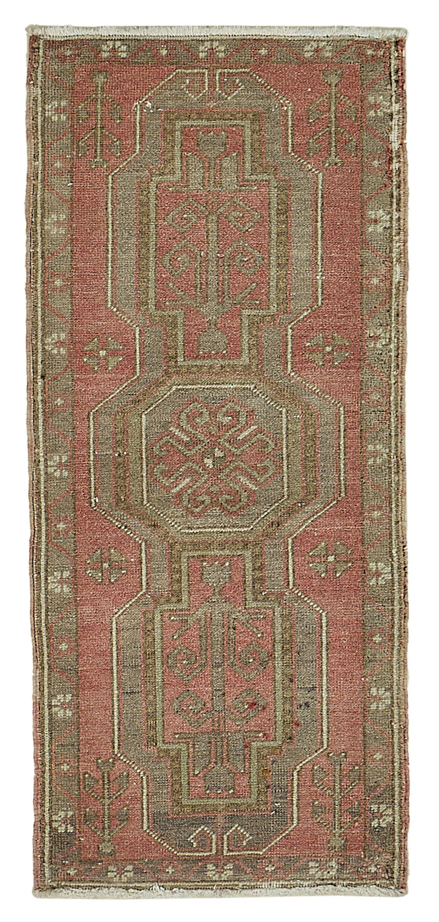 Vayla Kırmızı Bej Madalyon Desenli El Dokuma Halı 48x111 cm