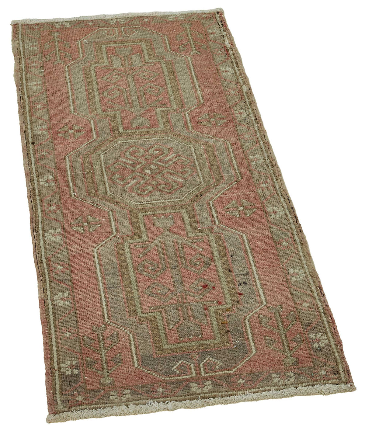 Vayla Kırmızı Bej Madalyon Desenli El Dokuma Halı 48x111 cm – genel görünüm