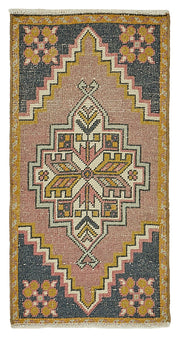 Vayla Pembe Lacivert Geometrik Desenli Etnik El Dokuma Halı 52x91 cm