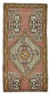 Vayla Gümüş Kırmızı Geometrik Etnik Pamuk Yün El Dokuma Halı 53x103 cm