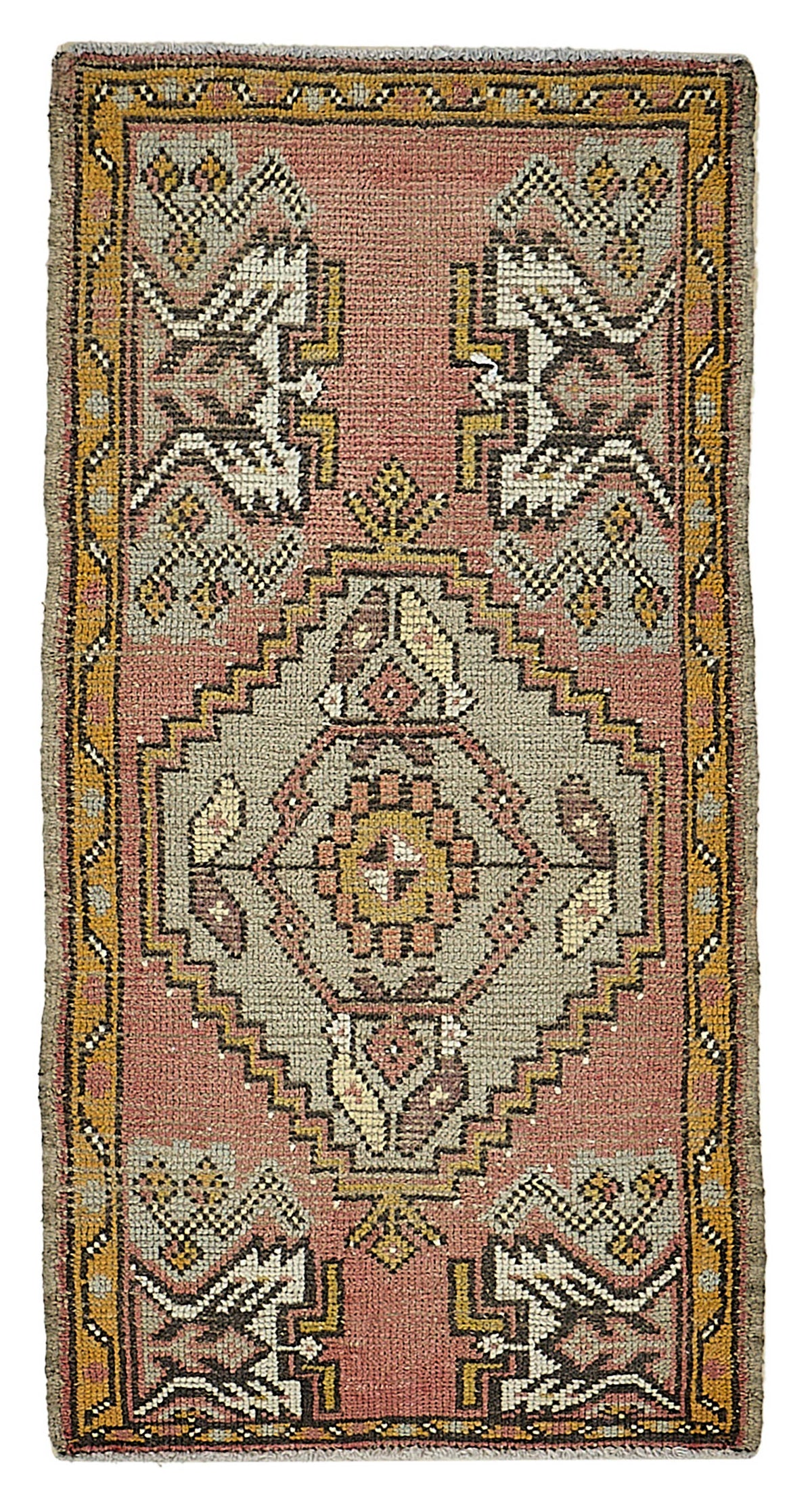Vayla Gümüş Kırmızı Geometrik Etnik Pamuk Yün El Dokuma Halı 53x103 cm