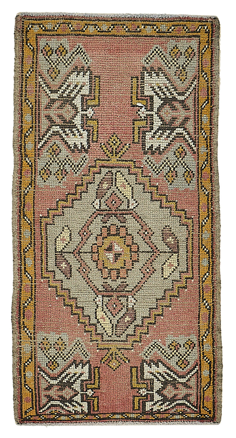 Vayla Gümüş Kırmızı Geometrik Etnik Pamuk Yün El Dokuma Halı 53x103 cm