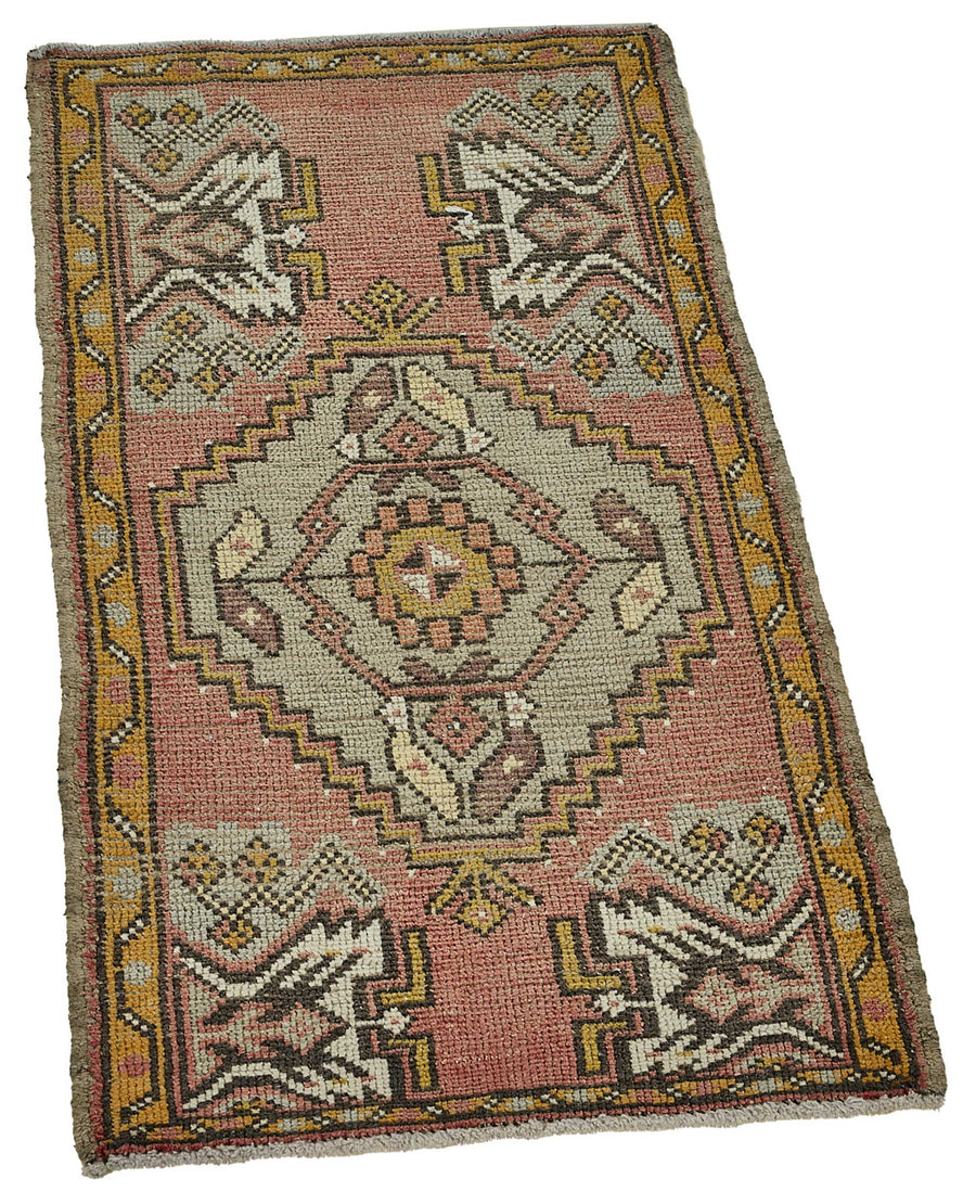 Vayla Gümüş Kırmızı Geometrik Etnik Pamuk Yün El Dokuma Halı 53x103 cm – genel görünüm