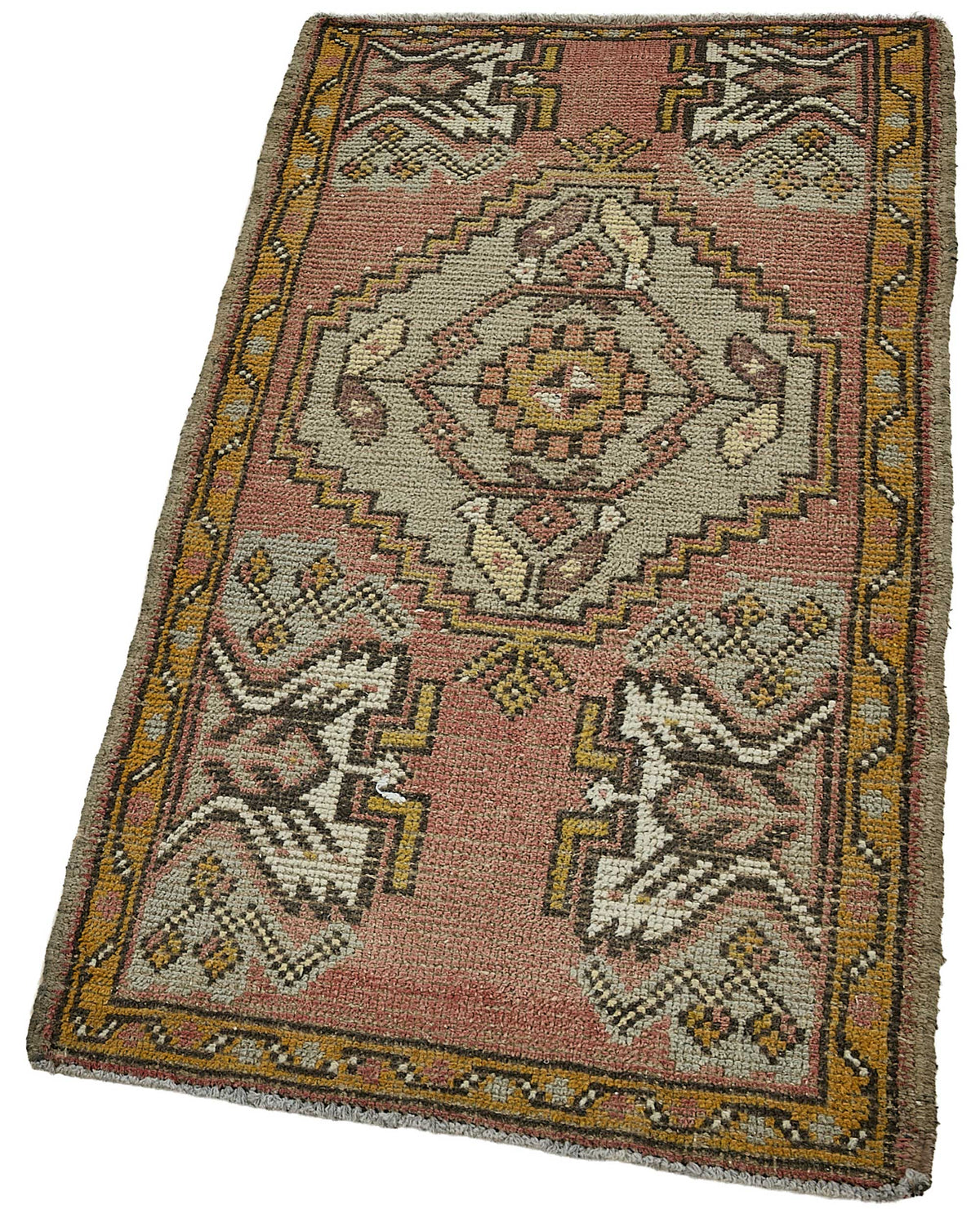 Vayla Gümüş Kırmızı Geometrik Etnik Pamuk Yün El Dokuma Halı 53x103 cm – doku yakın çekim