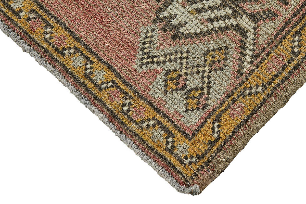 Vayla Gümüş Kırmızı Geometrik Etnik Pamuk Yün El Dokuma Halı 53x103 cm – detay görünümü