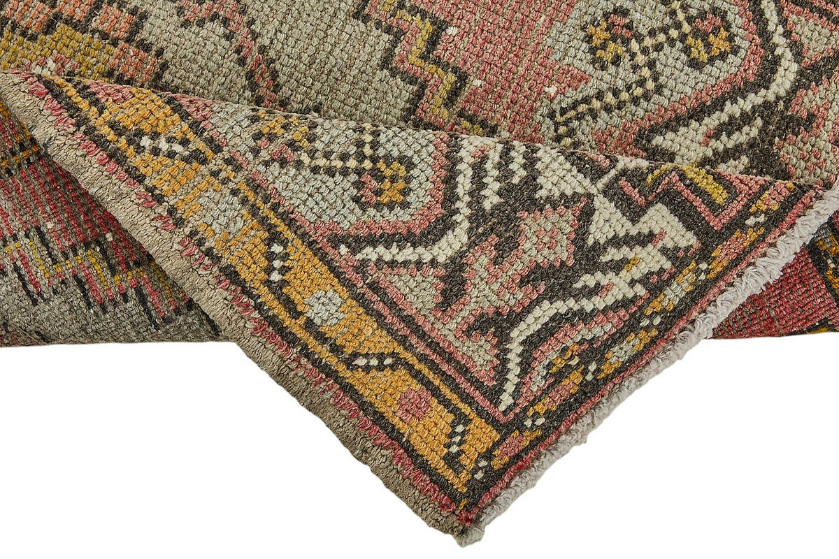 Vayla Gümüş Kırmızı Geometrik Etnik Pamuk Yün El Dokuma Halı 53x103 cm – kenar detayı