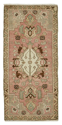 Vayla Madalyon Göbekli Pembe Gri Etnik El Dokuma Halı 49x97 cm