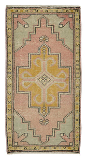 Vayla Pembe Sarı Geometrik Desenli Etnik El Dokuma Halı 52x100 cm