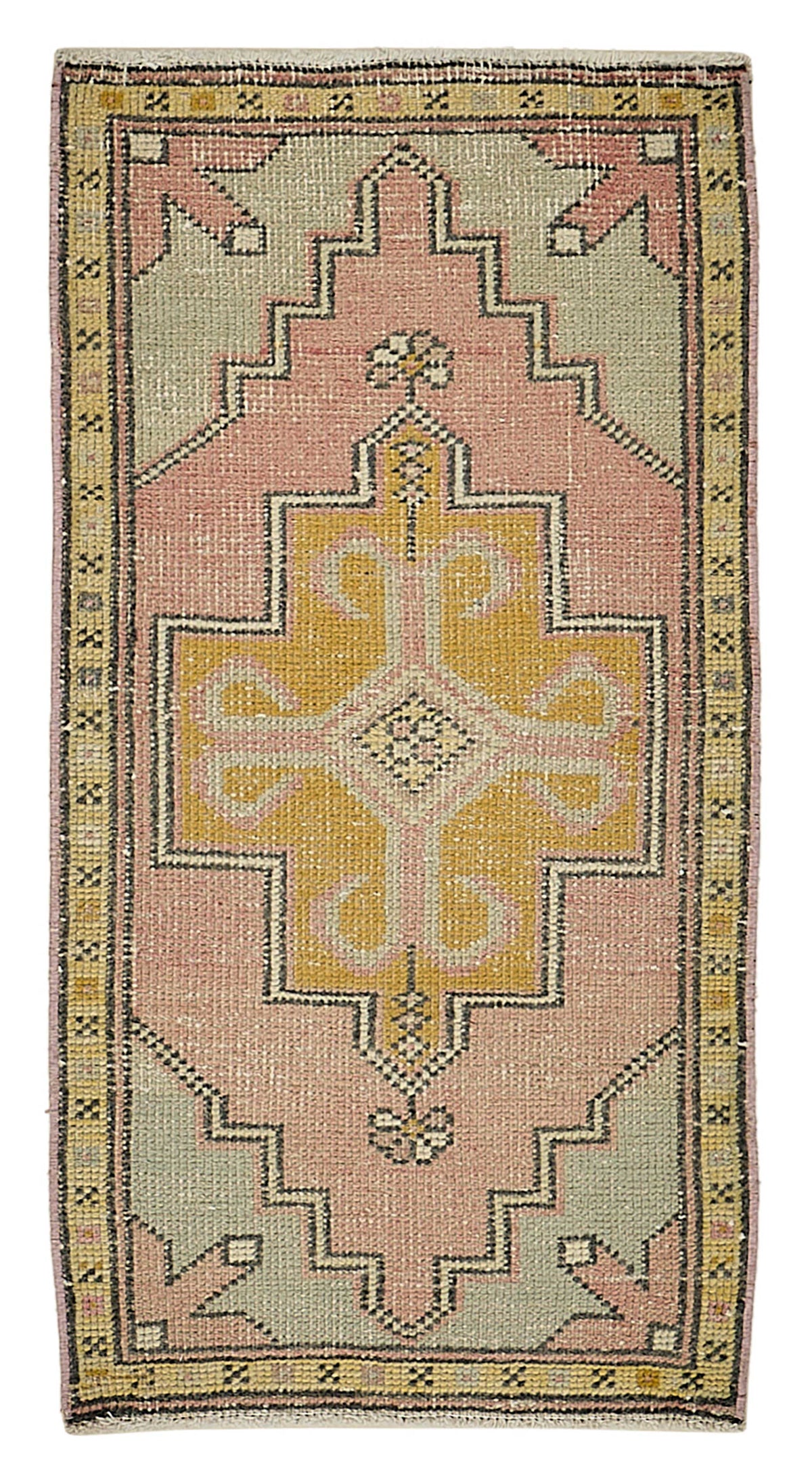 Vayla Pembe Sarı Geometrik Desenli Etnik El Dokuma Halı 52x100 cm