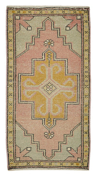 Vayla Pink Yellow Geometric Ethnic Hand-Woven Rug 52x100 cm