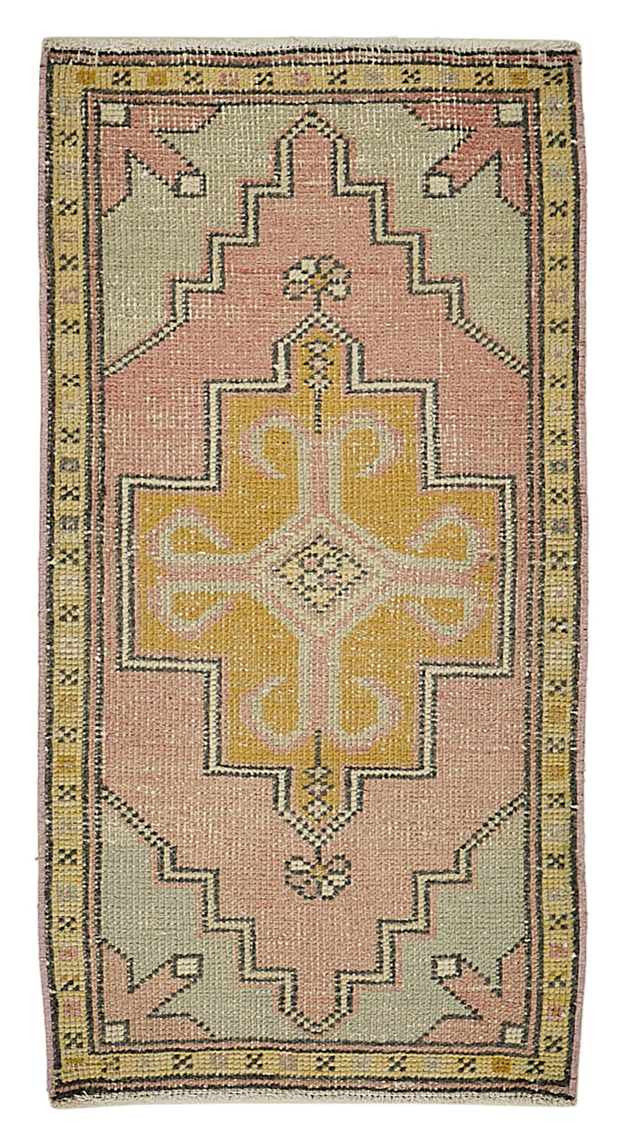 Vayla Pembe Sarı Geometrik Desenli Etnik El Dokuma Halı 52x100 cm