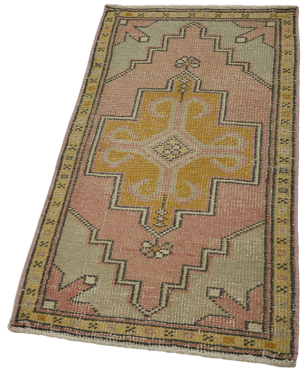 Vayla Pembe Sarı Geometrik Desenli Etnik El Dokuma Halı 52x100 cm – doku yakın çekim