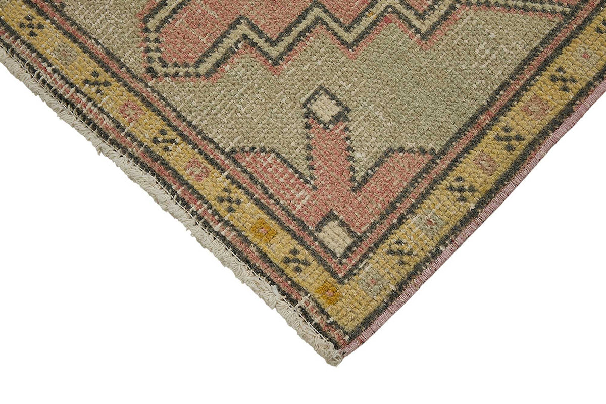 Vayla Pembe Sarı Geometrik Desenli Etnik El Dokuma Halı 52x100 cm – detay görünümü