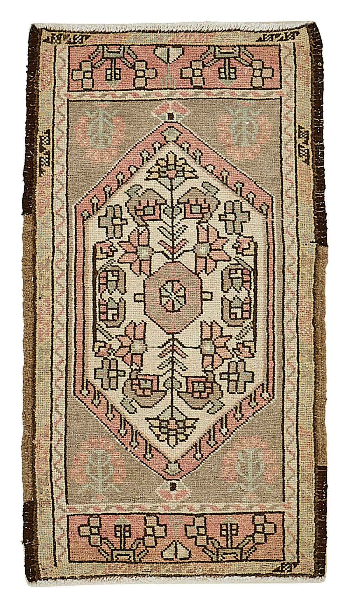 Vayla Gri Pembe Geometrik Etnik El Dokuma Halı 51x91 cm