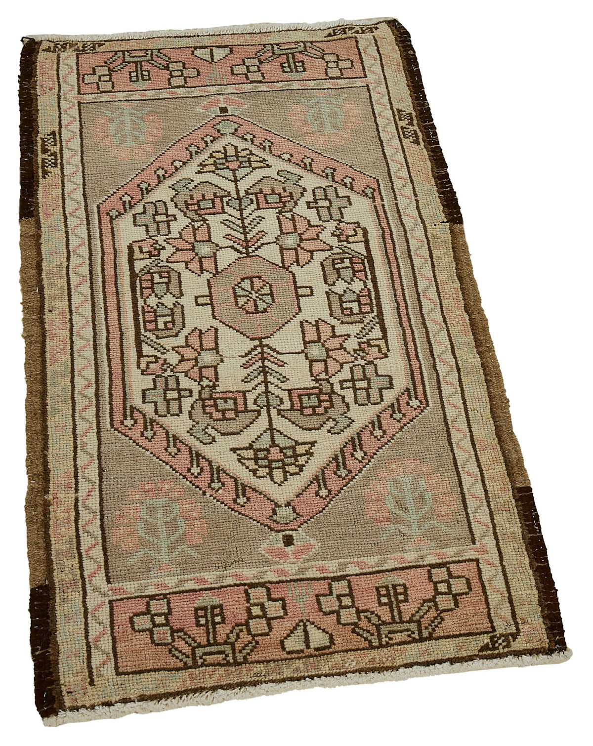 Vayla Gri Pembe Geometrik Etnik El Dokuma Halı 51x91 cm – genel görünüm