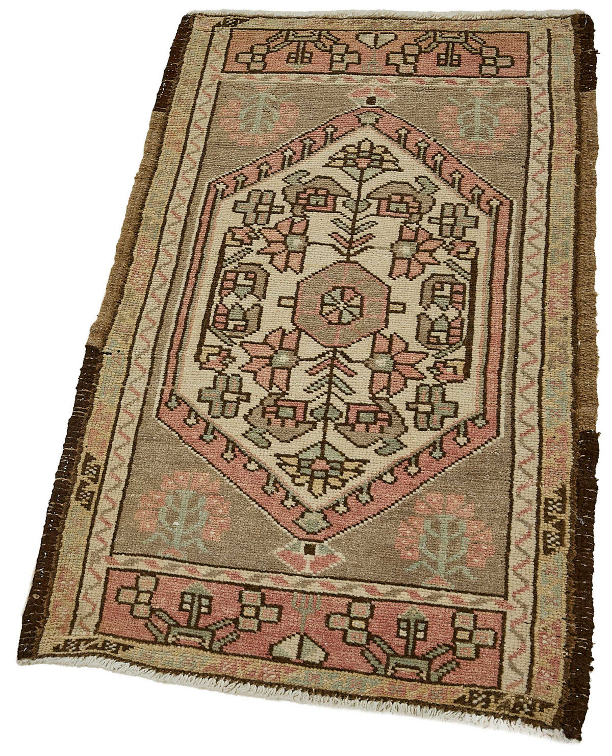 Vayla Gri Pembe Geometrik Etnik El Dokuma Halı 51x91 cm – doku yakın çekim