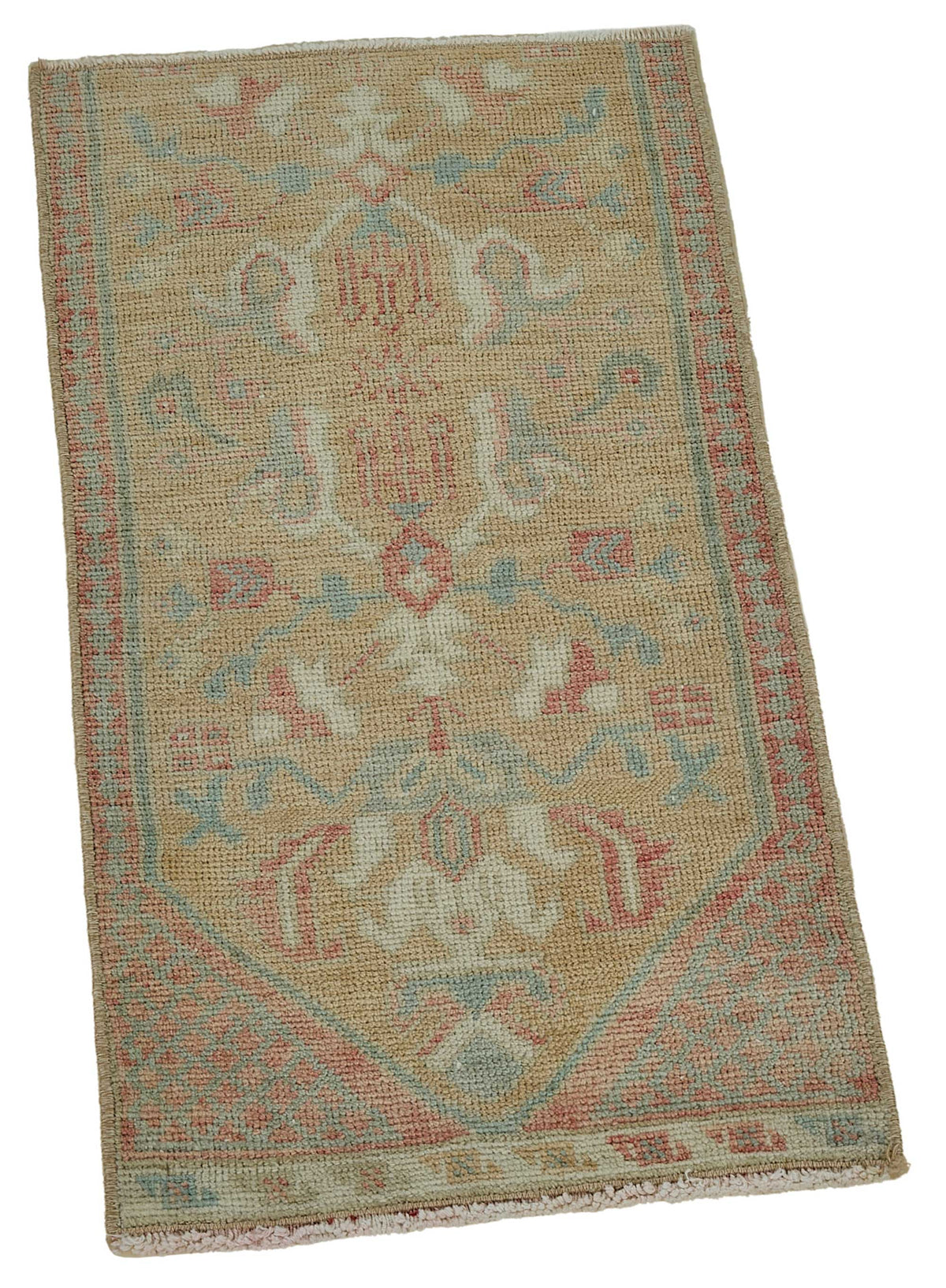 Vayla Açık Bej Soluk Pembe Madalyon El Dokuma Halı 40x75 cm – genel görünüm