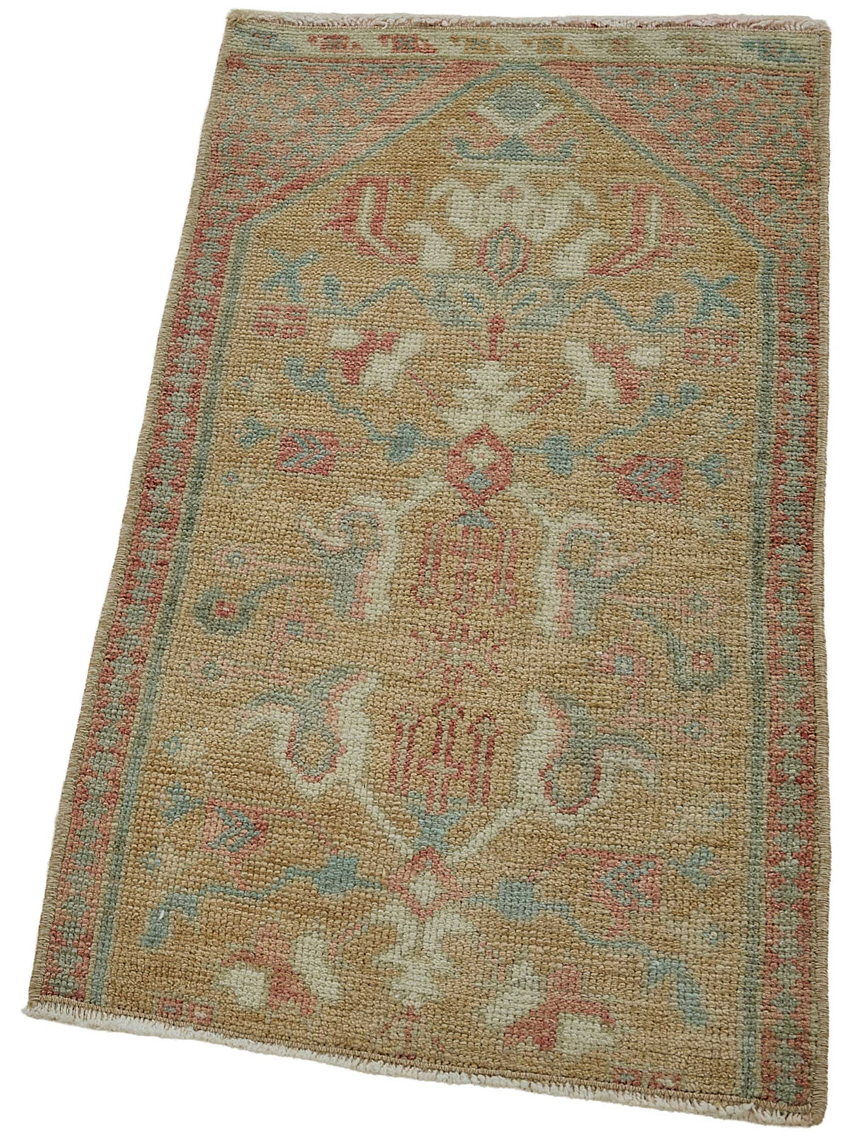 Vayla Açık Bej Soluk Pembe Madalyon El Dokuma Halı 40x75 cm – doku yakın çekim