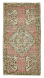 Vayla Geometrik Desenli Pembe Bej Etnik El Dokuma Halı 50x96 cm