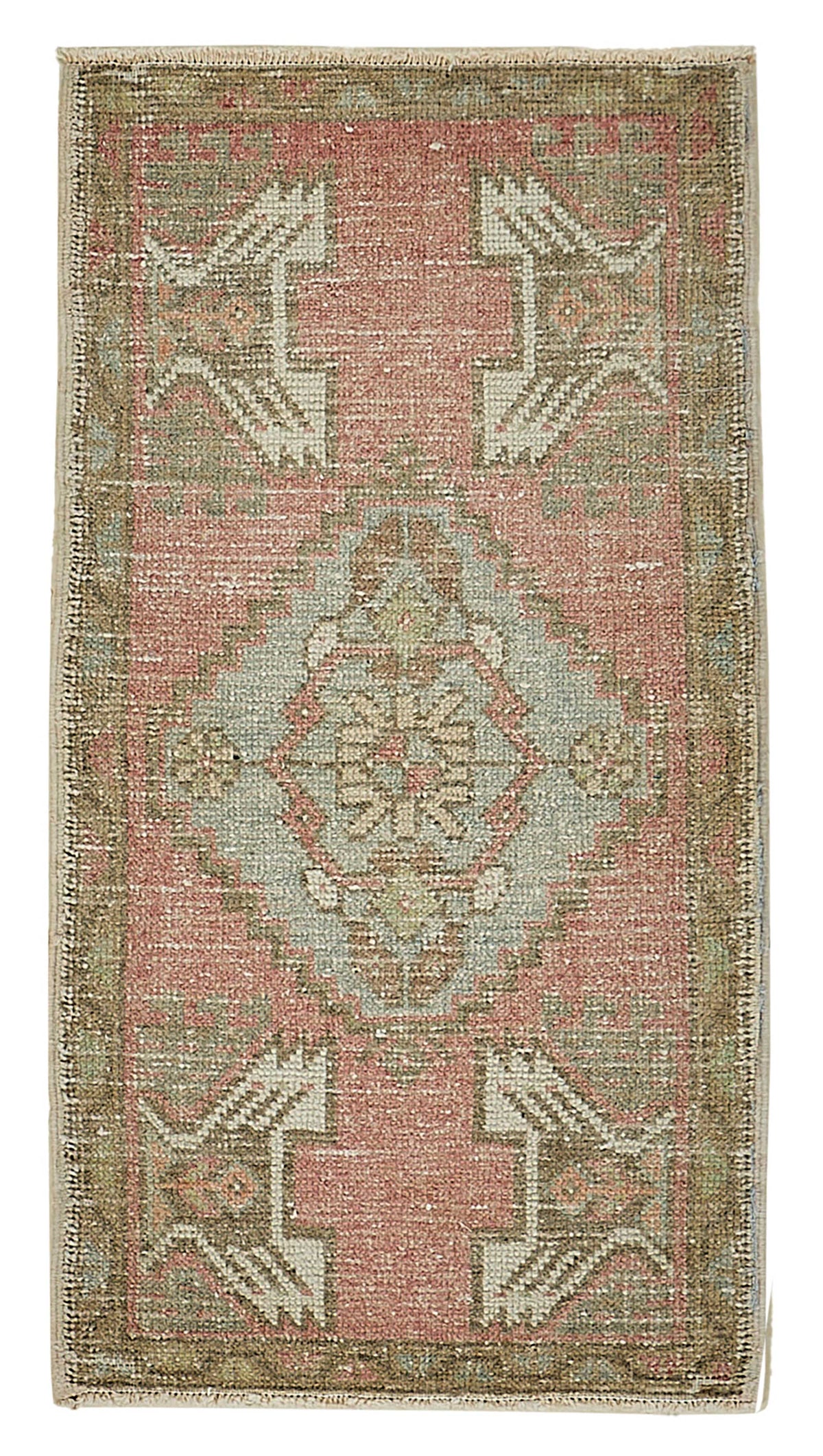 Vayla Geometrik Desenli Pembe Bej Etnik El Dokuma Halı 50x96 cm