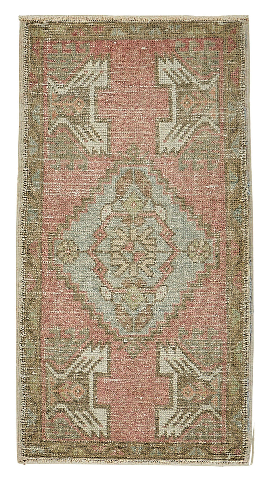 Vayla Geometrik Desenli Pembe Bej Etnik El Dokuma Halı 50x96 cm