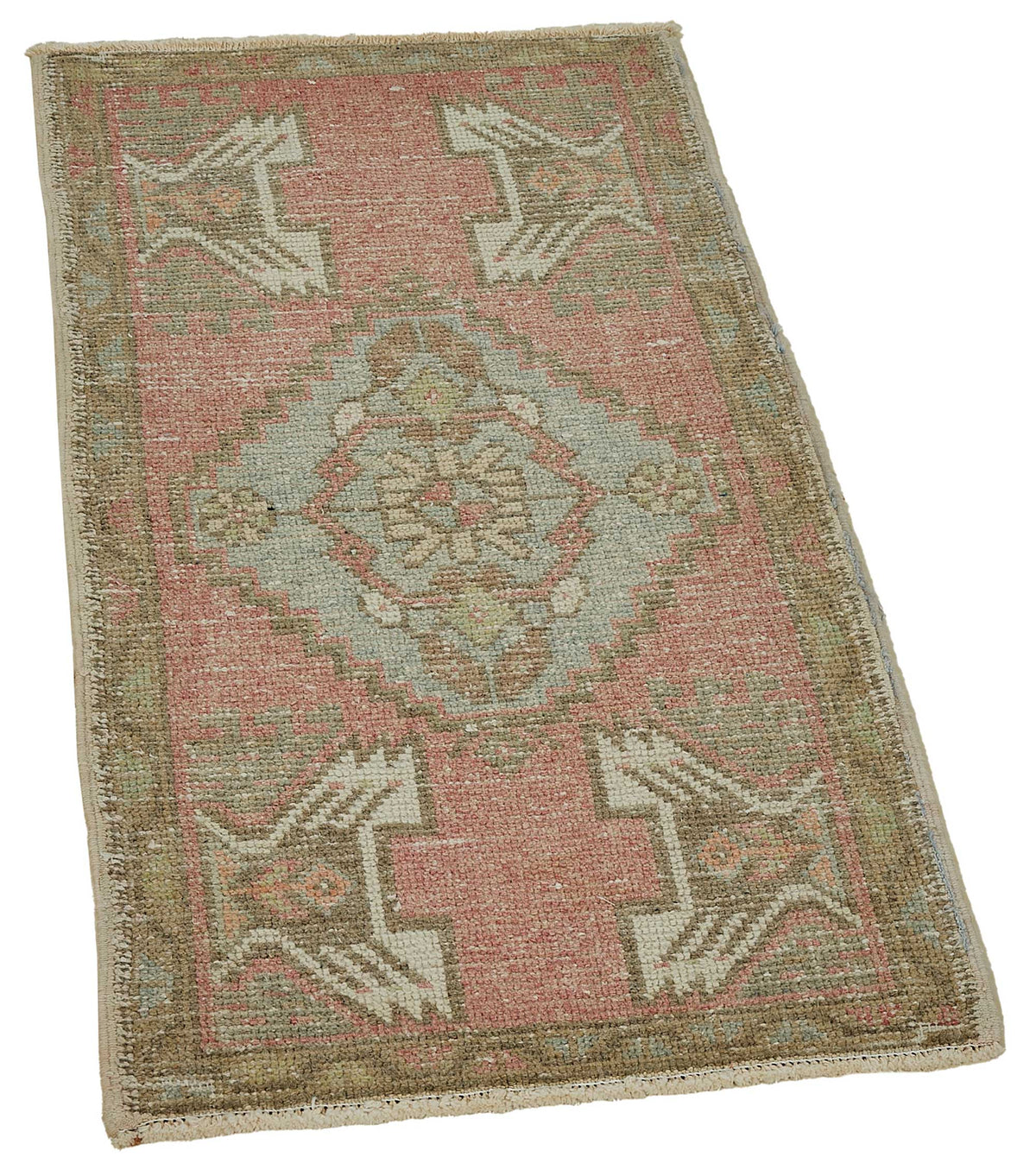 Vayla Geometrik Desenli Pembe Bej Etnik El Dokuma Halı 50x96 cm – genel görünüm