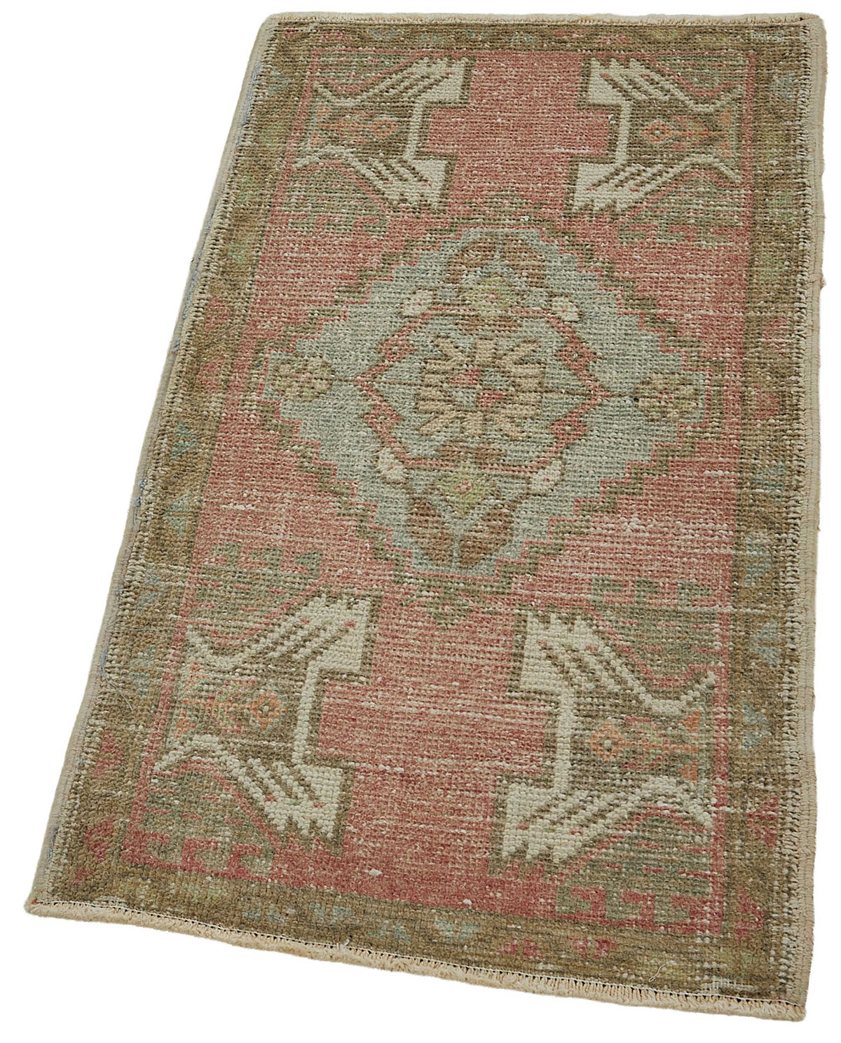 Vayla Geometrik Desenli Pembe Bej Etnik El Dokuma Halı 50x96 cm – doku yakın çekim