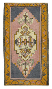Vayla Antrasit Geometrik Desenli Overdyed Yün Halı 58x101 cm