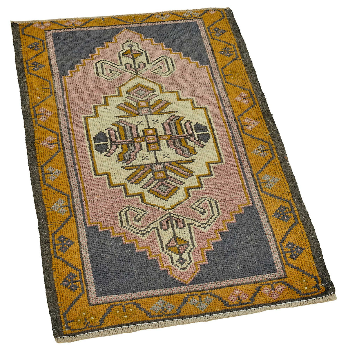 Vayla Antrasit Geometrik Desenli Overdyed Yün Halı 58x101 cm – genel görünüm