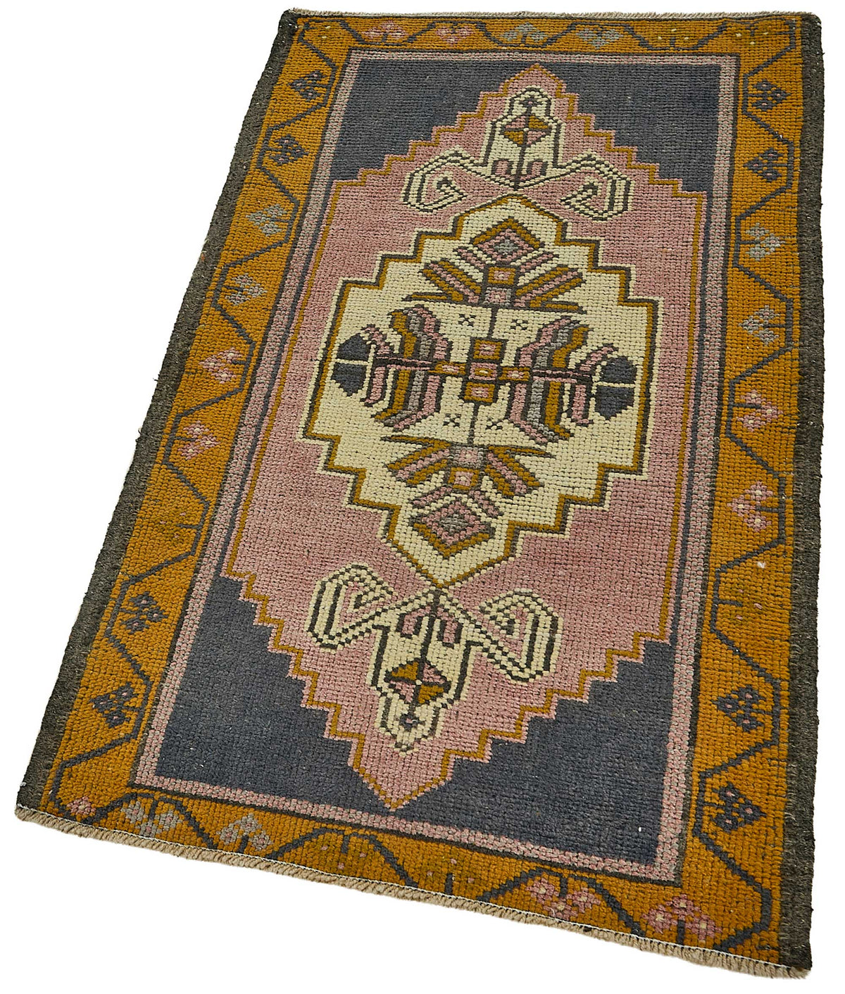 Vayla Antrasit Geometrik Desenli Overdyed Yün Halı 58x101 cm – doku yakın çekim