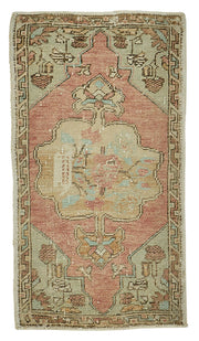 Vayla Pembe Bej Madalyon Desenli Vintage El Dokuma Halı 56x102 cm