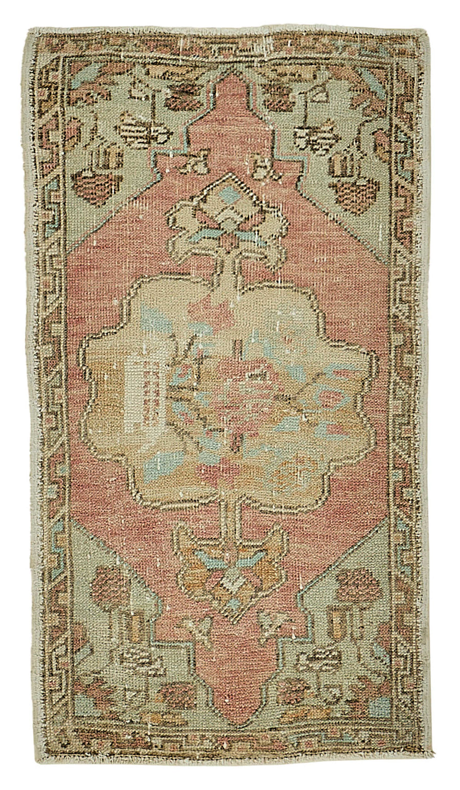 Vayla Pembe Bej Madalyon Desenli Vintage El Dokuma Halı 56x102 cm