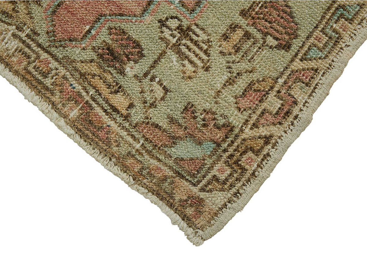 Vayla Pembe Bej Madalyon Desenli Vintage El Dokuma Halı 56x102 cm – detay görünümü