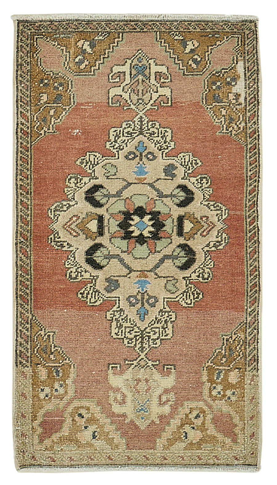 Vayla Kırmızı Bej Madalyon Desenli Yün Pamuk El Dokuma Halı 49x87 cm