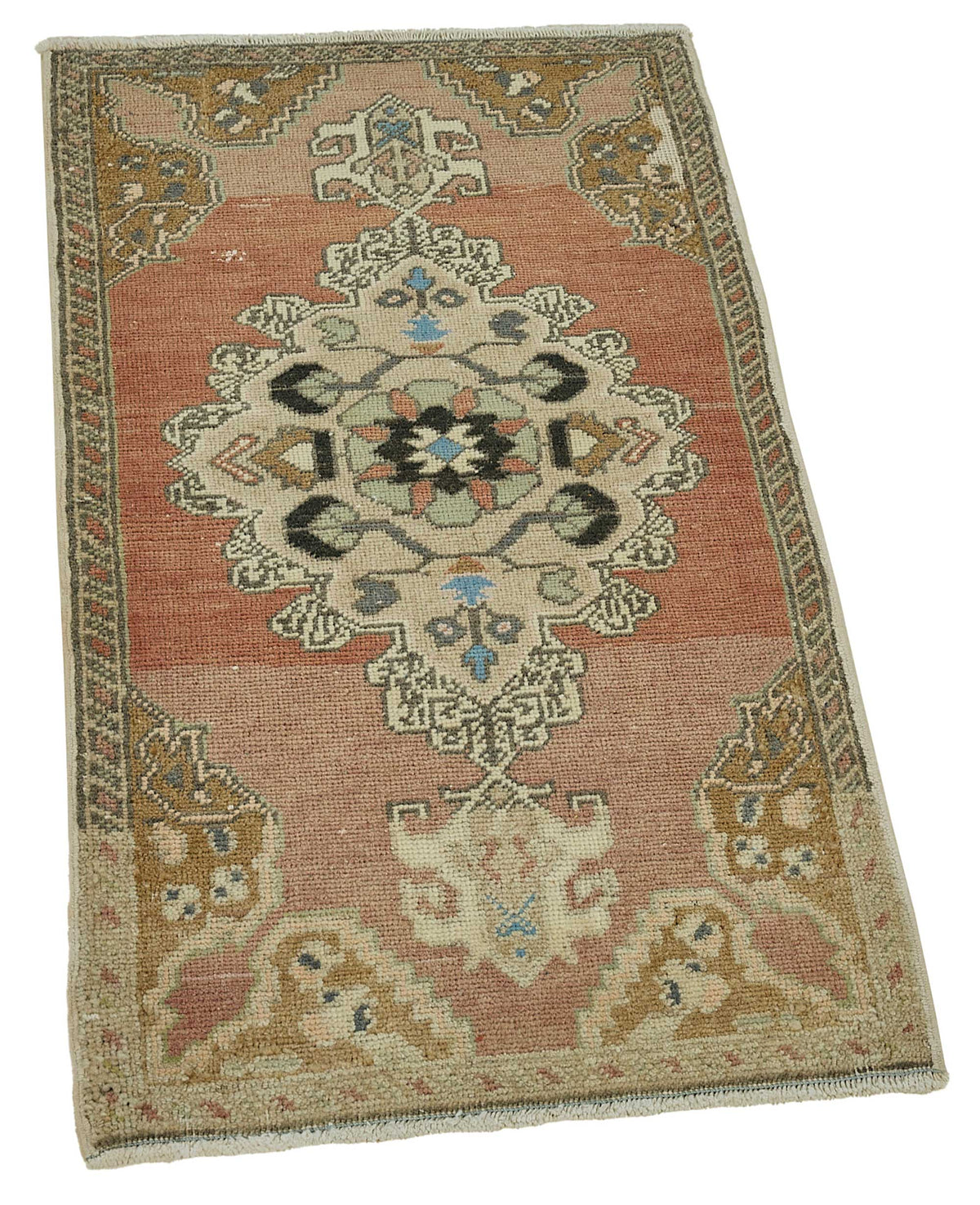Vayla Kırmızı Bej Madalyon Desenli Yün Pamuk El Dokuma Halı 49x87 cm – genel görünüm