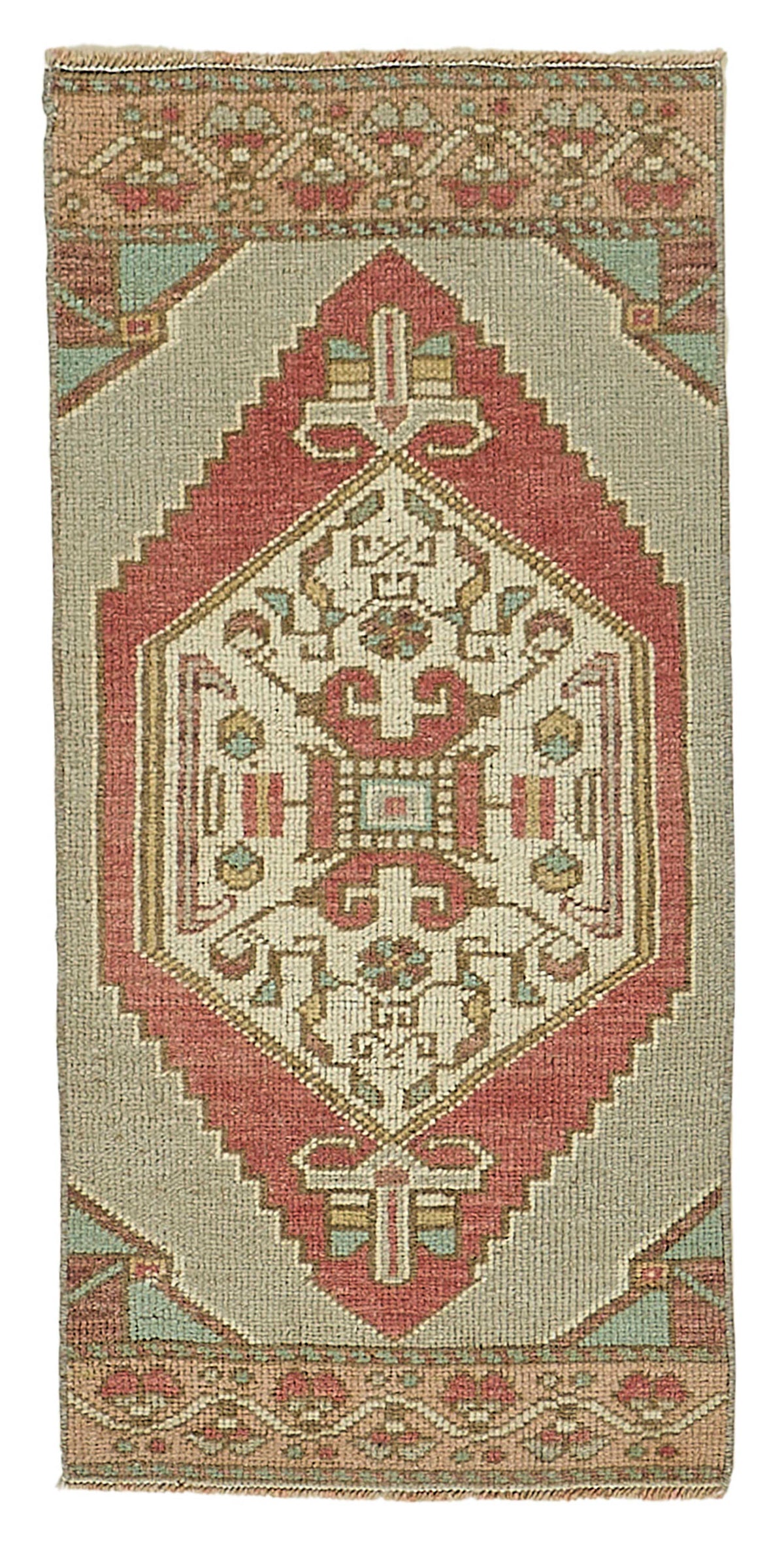 Vayla Bej Kırmızı Geometrik Etnik El Dokuma Halı 44x85 cm