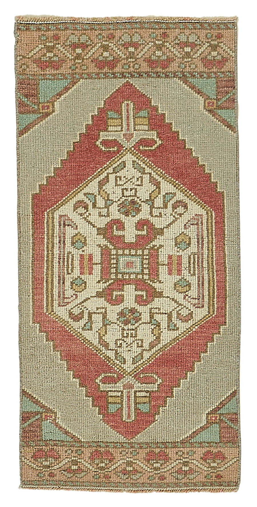Vayla Bej Kırmızı Geometrik Etnik El Dokuma Halı 44x85 cm