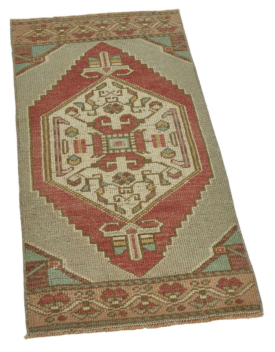 Vayla Bej Kırmızı Geometrik Etnik El Dokuma Halı 44x85 cm – genel görünüm