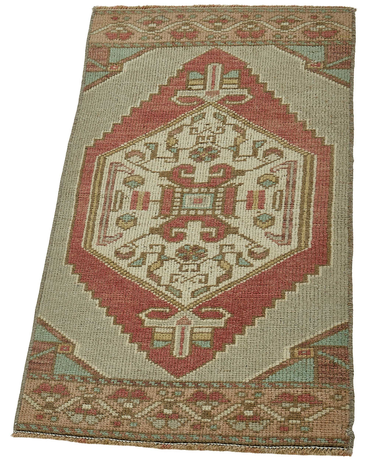 Vayla Bej Kırmızı Geometrik Etnik El Dokuma Halı 44x85 cm – doku yakın çekim