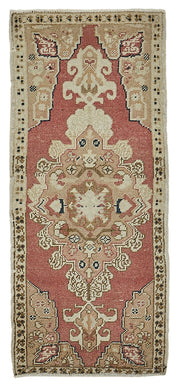 Vayla Gümüş Kırmızı Madalyon Desenli Klasik El Dokuma Halı 50x114 cm