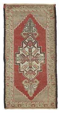 Vayla Medaillon Muster Rot und Beige Overdyed Handgewebter Teppich 52x99 cm