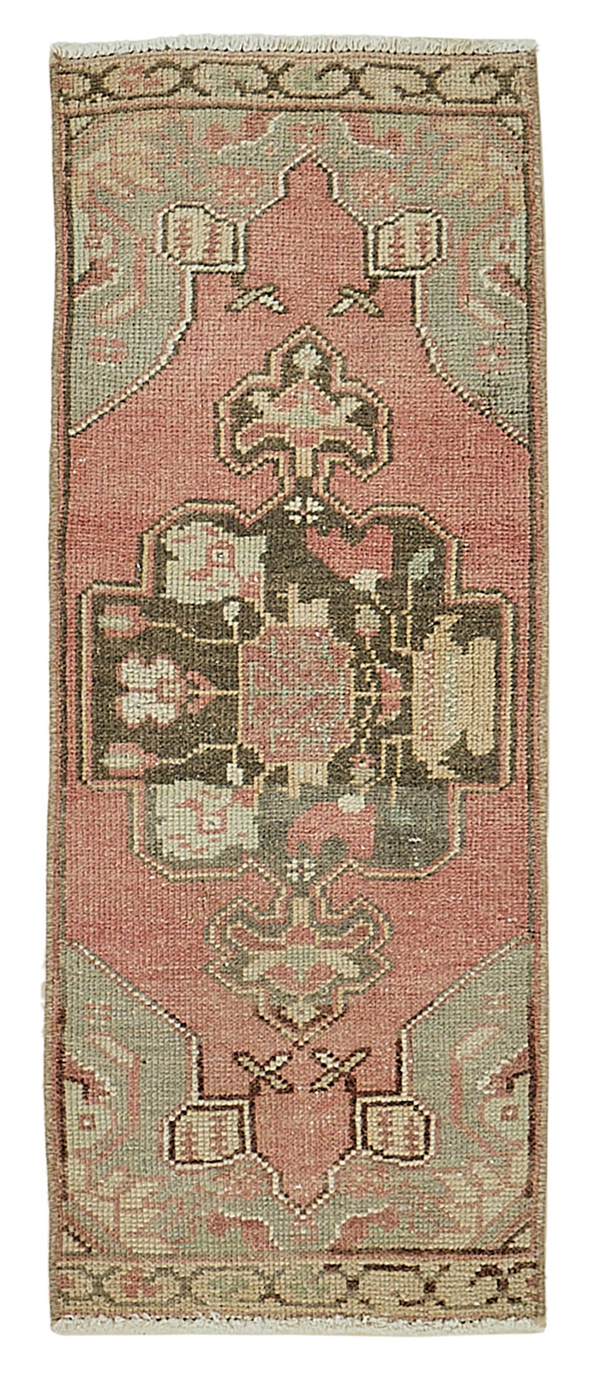 Vayla Pembe Gri Madalyon Desenli Klasik El Dokuma Halı 37x95 cm