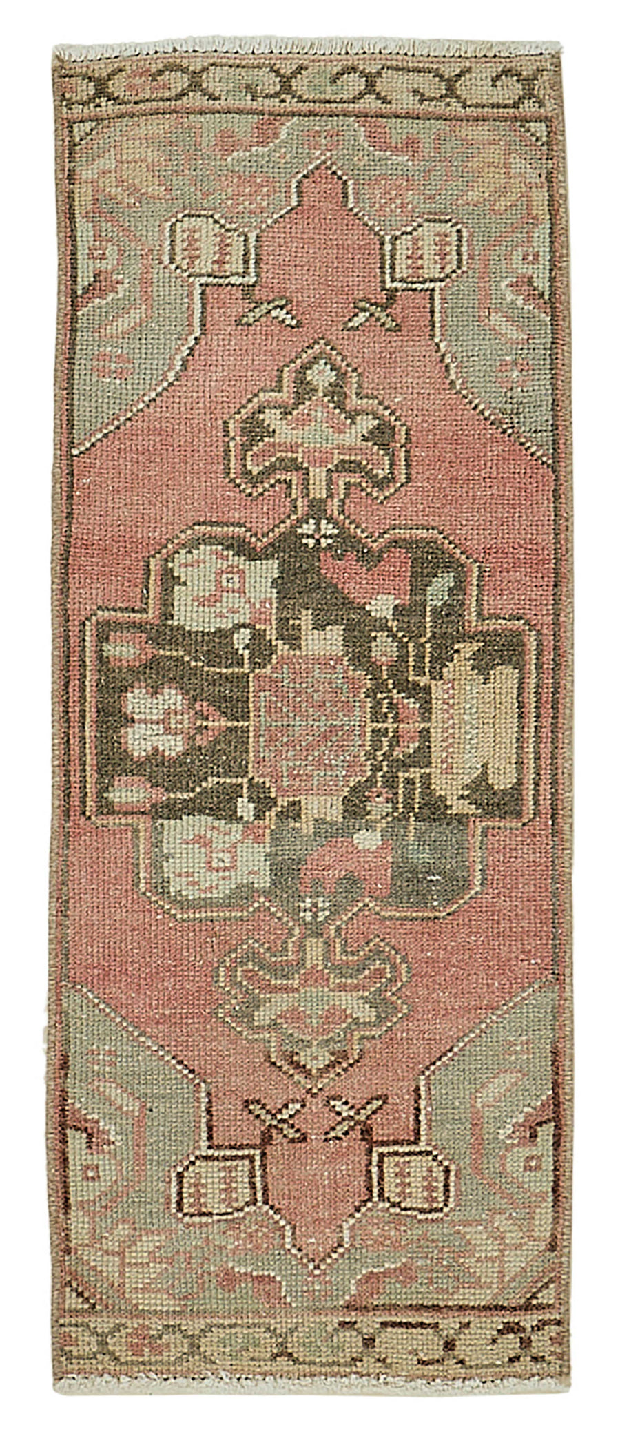 Vayla Pembe Gri Madalyon Desenli Klasik El Dokuma Halı 37x95 cm