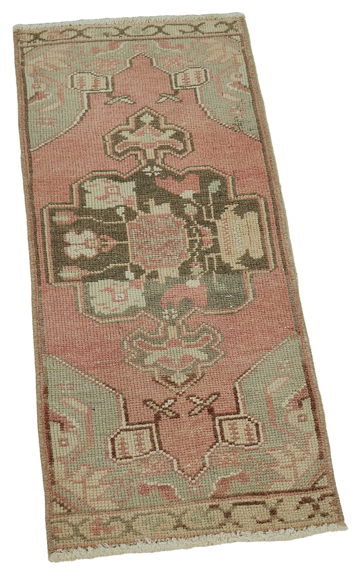 Vayla Pembe Gri Madalyon Desenli Klasik El Dokuma Halı 37x95 cm – genel görünüm