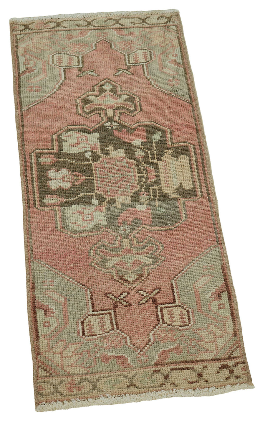 Vayla Pembe Gri Madalyon Desenli Klasik El Dokuma Halı 37x95 cm – genel görünüm