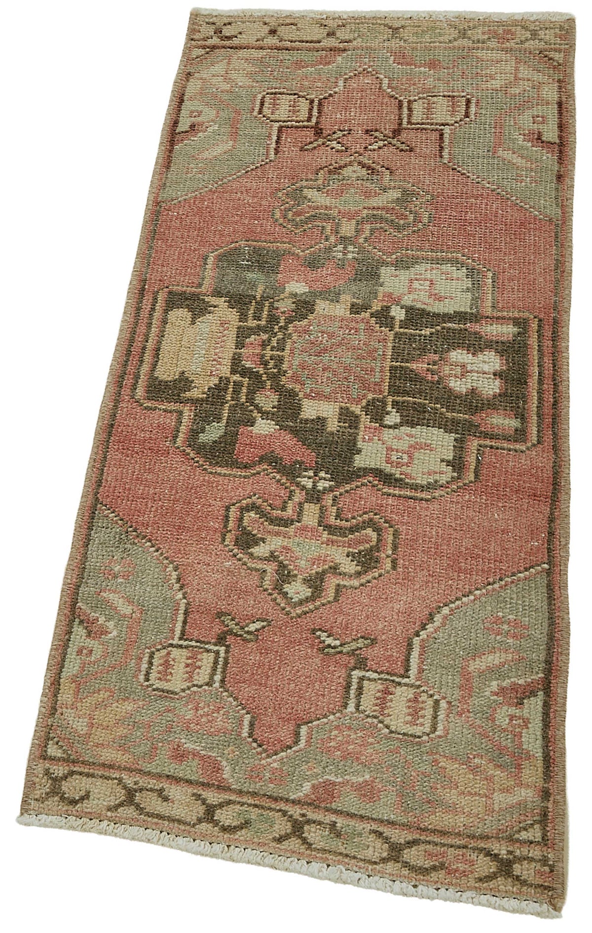 Vayla Pembe Gri Madalyon Desenli Klasik El Dokuma Halı 37x95 cm – doku yakın çekim