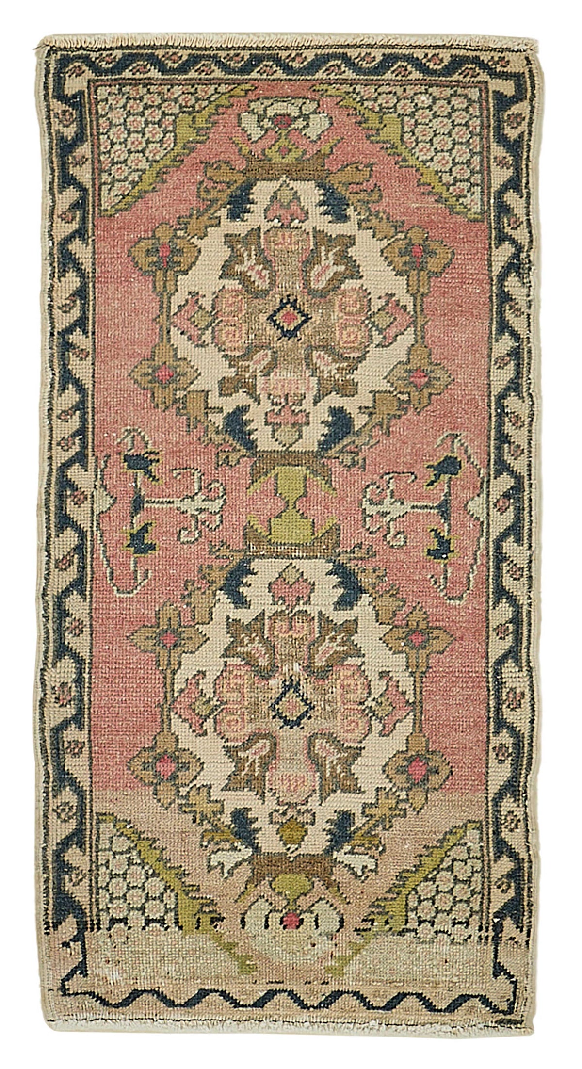 Vayla Pembe Bej Madalyon Göbekli Etnik El Dokuma Halı 51x94 cm