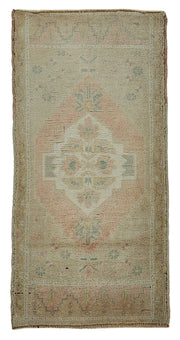 Vayla Bej Pembe Madalyon Desenli Vintage El Dokuma Halı 57x115 cm