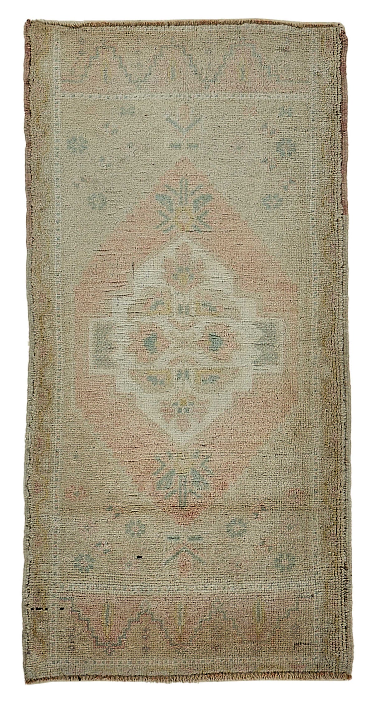 Vayla Bej Pembe Madalyon Desenli Vintage El Dokuma Halı 57x115 cm