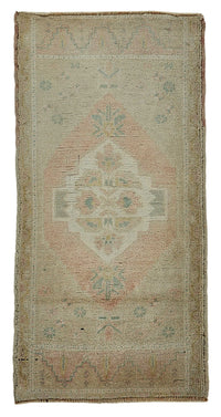 Vayla Bej Pembe Madalyon Desenli Vintage El Dokuma Halı 57x115 cm